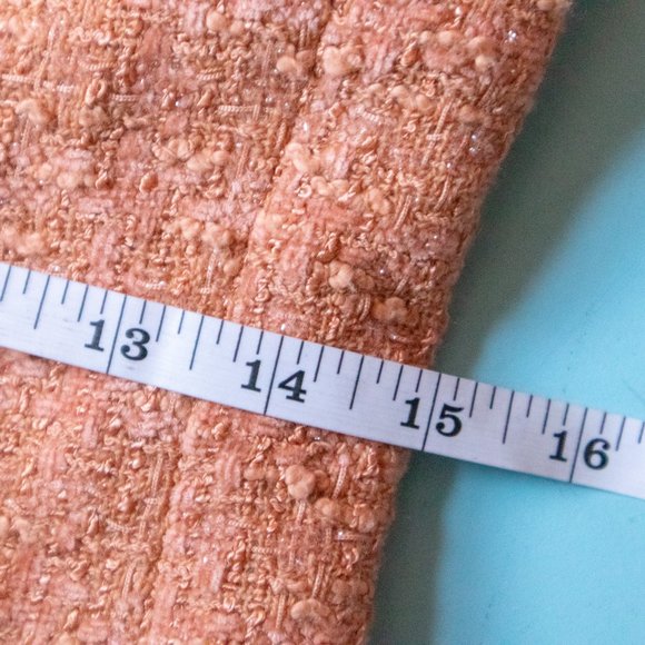 Rickie Freeman for Teri Jon Peach Tweed Knit Fringe Trim Skirt Suit Set Size 6 - Picture 7 of 16